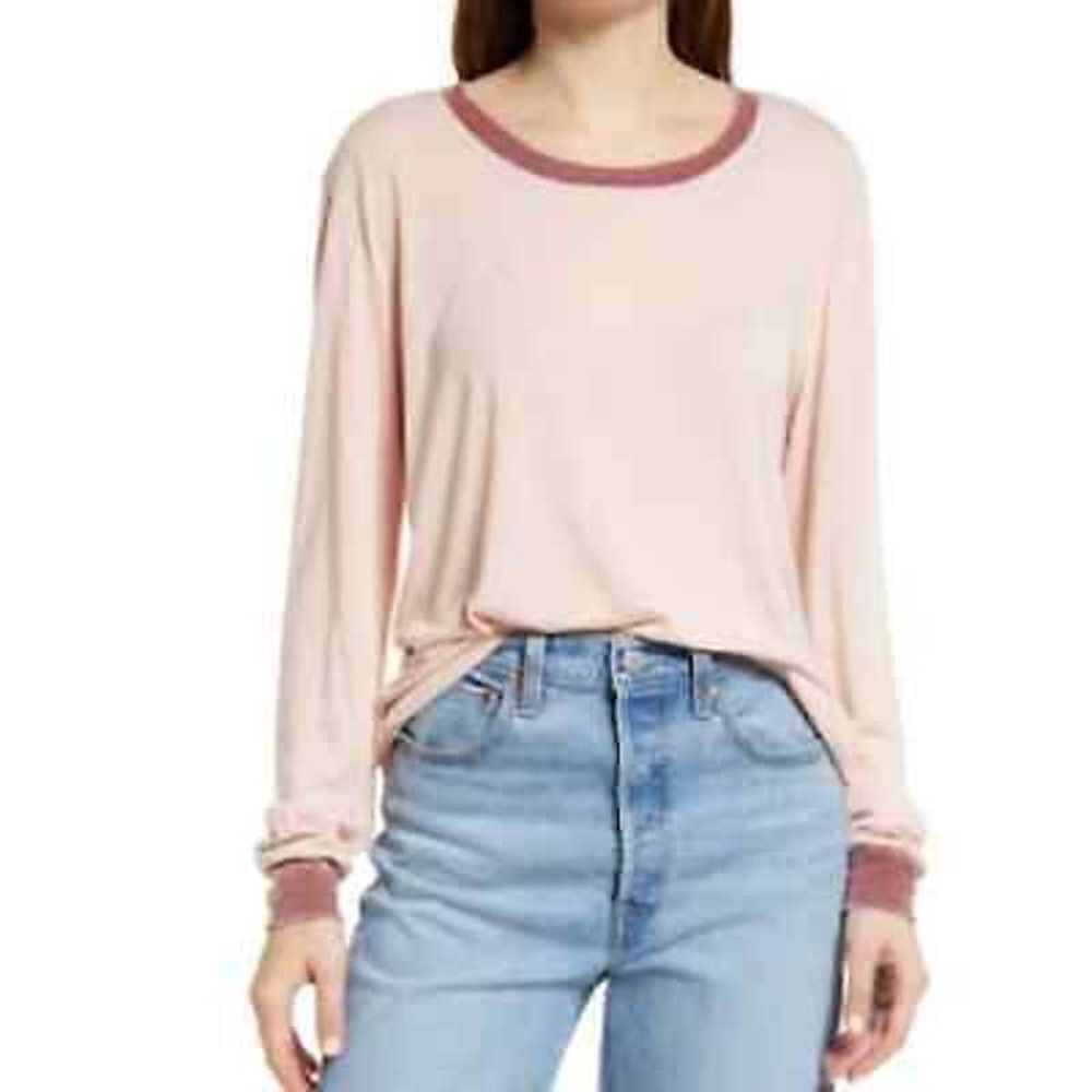 2/$15 🌸 Treasure & Bond Ringer Long Sleeve Tee Pink Small